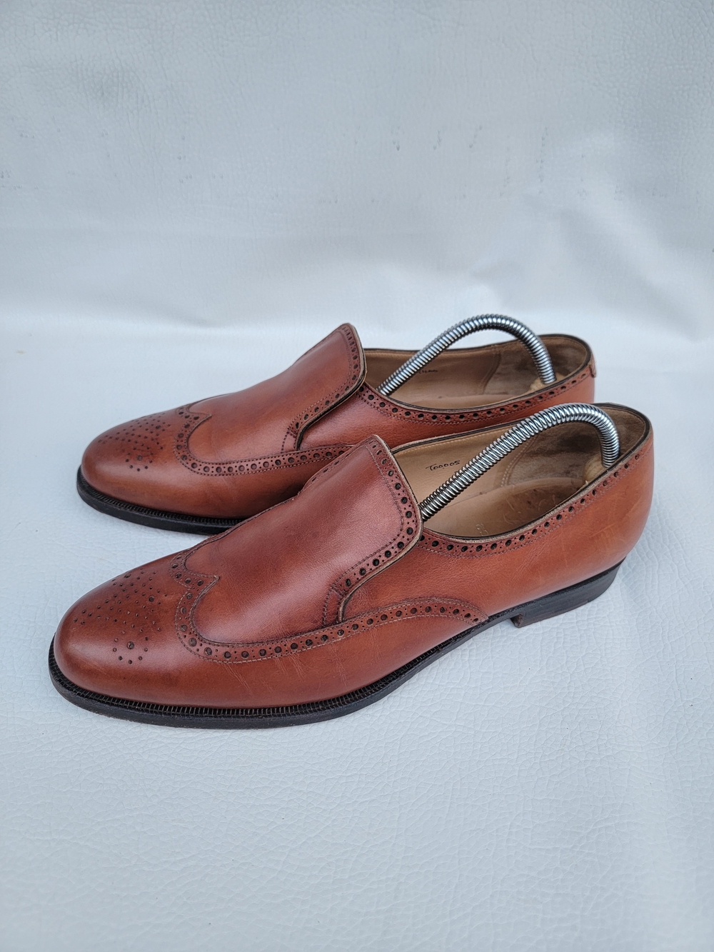 Brooks Brothers Tan Brown Leather Slip-On Wingtip Oxfords